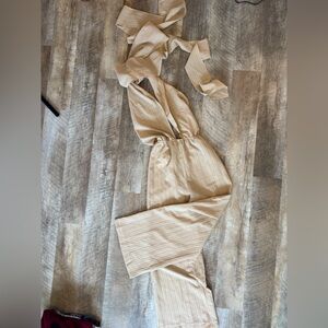 SHEIN size 4  halter tie top, scarf length jumpsuit, open back